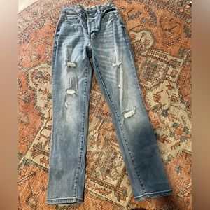 Ripped light wash high waisted jeans